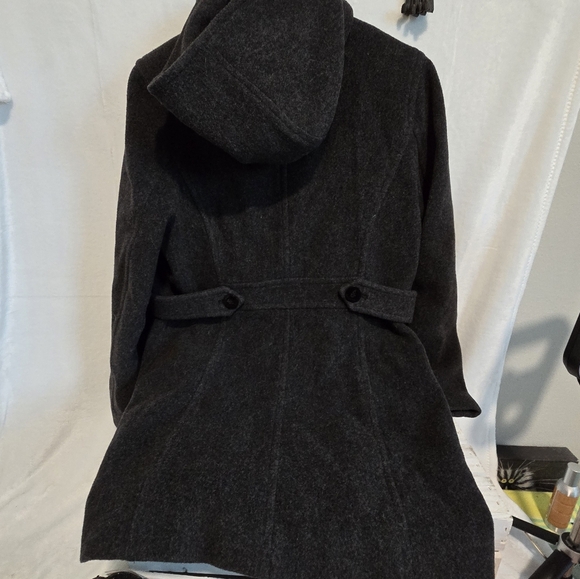 London Fog Womens Winter Wool Pea Coat Sz Med Dark Gray/Black W/ Hood - Picture 4 of 6